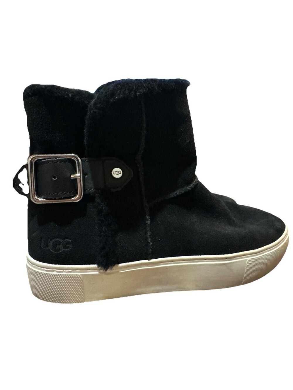 UGG Black Shearling Buckle Platform Boots Womens 7 Suede Sneaker Style